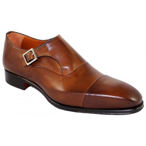 Emilio Franco 2170 Cognac Genuine Calf Leather Loafer Shoes With Monk Strap.